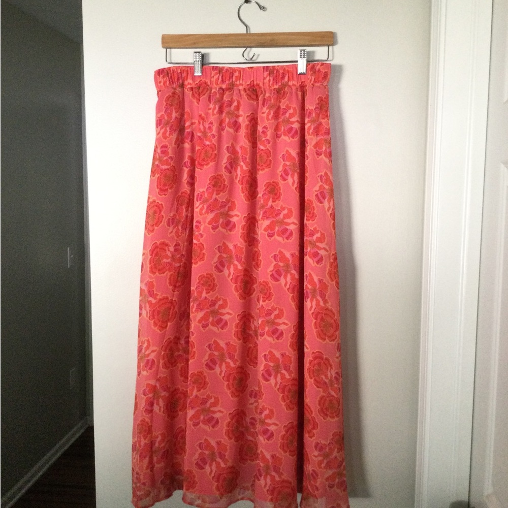 LOFT Pink and coral  Maxi A-Line Skirt